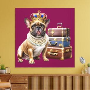 französische Bulldogge mit Koffer und Perlen Canvas Print