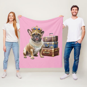 französische Bulldogge mit Koffer und Perlen Fleece Blanket