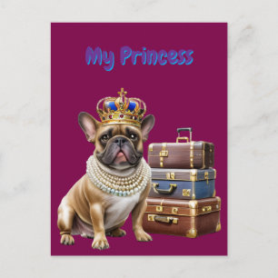 französische Bulldogge mit Koffer und Perlen Postcard