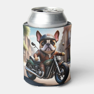 Französische Bulldogge mit Motorrad Can Cooler