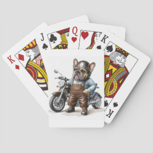 Französische Bulldogge mit Motorrad Playing Cards
