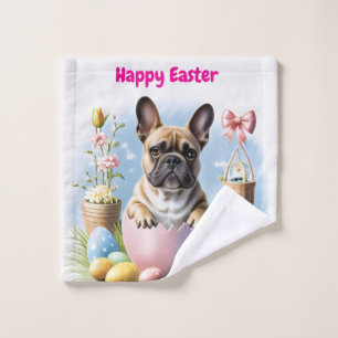 Französische Bulldogge mit Ostereiern Wash Cloth