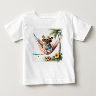 französische Bulldogge mit Palmen auf Hängematte Baby T-Shirt