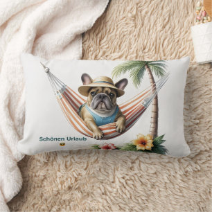 französische Bulldogge mit Palmen auf Hängematte Lumbar Cushion