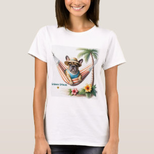 französische Bulldogge mit Palmen auf Hängematte T-Shirt