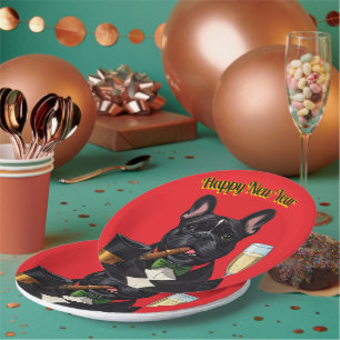Französische Bulldogge mit Zigarre Neujahr Paper Plate