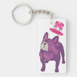 Französische Bulldogge mit Zylinder Shirt Key Ring