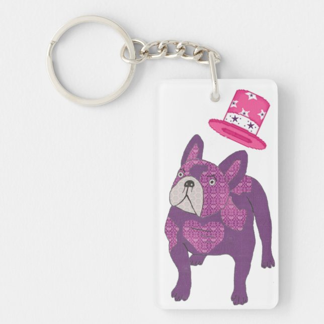 Französische Bulldogge mit Zylinder Shirt Key Ring (Front)