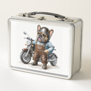 Französische Bulldogge Motorrad Metal Lunch Box