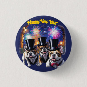 Französische Bulldogge Neujahr Feier 3 Cm Round Badge