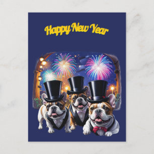 Französische Bulldogge Neujahr Feier Invitation Postcard