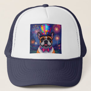 Französische Bulldogge Neujahr Feier Trucker Hat