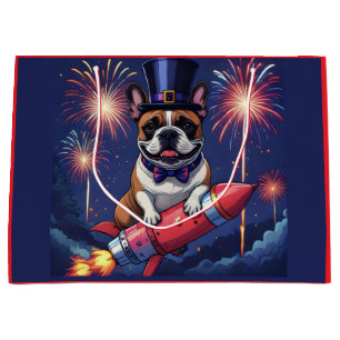 Französische Bulldogge Neujahr lustig  Rakete Large Gift Bag