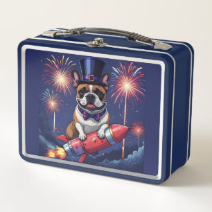 Französische Bulldogge Neujahr lustig Rakete Metal Lunch Box