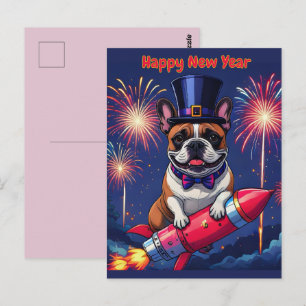 Französische Bulldogge Neujahr lustig Rakete Postcard