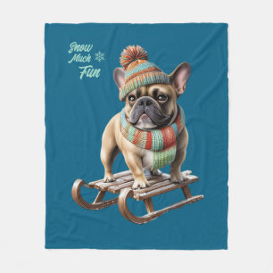 Französische Bulldogge Schlittenfahrt Fleece Blanket