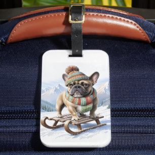 Französische Bulldogge Schlittenfahrt Luggage Tag