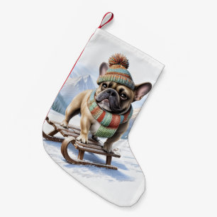 Französische Bulldogge Schlittenfahrt Small Christmas Stocking