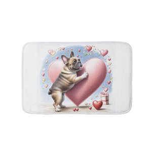 Französische Bulldogge Springt aus  Herz Bath Mat