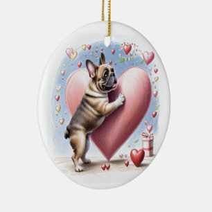 Französische Bulldogge Springt aus Herz Ceramic Tree Decoration