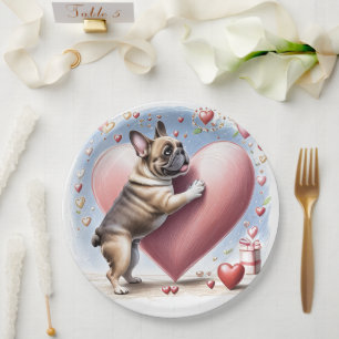 Französische Bulldogge Springt aus  Herz Paper Plate