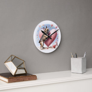 Französische Bulldogge Springt aus Herz Round Clock