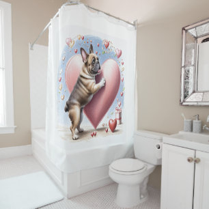 Französische Bulldogge Springt aus  Herz Shower Curtain