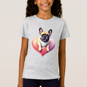 Französische Bulldogge Springt aus  Herz T-Shirt