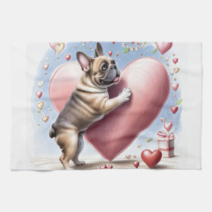 Französische Bulldogge Springt aus  Herz Tea Towel
