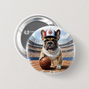 Französische Bulldogge Sticker Button Basketball