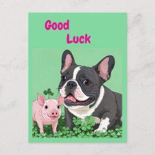 Französische Bulldogge viel Glück Holiday Postcard