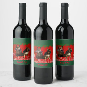 französische Bulldogge Weihnachten Weinetikett Wine Label