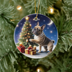 Französische Bulldogge Weihnachtsbaum Ceramic Tree Decoration