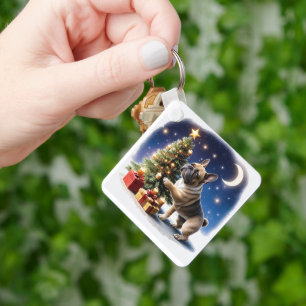 Französische Bulldogge Weihnachtsbaum Key Ring