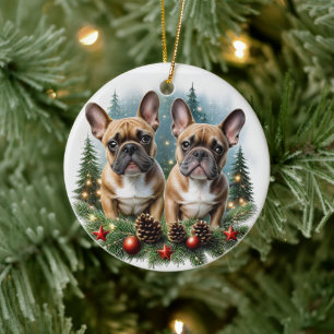 Französische Bulldogge Weihnachtskranz Ceramic Tree Decoration