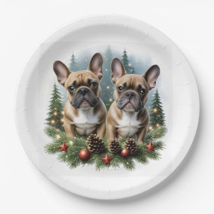 Französische Bulldogge Weihnachtskranz Paper Plate