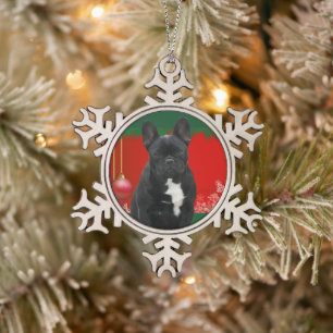 französische Bulldogge Weihnachtsschmuck Snowflake Pewter Christmas Ornament