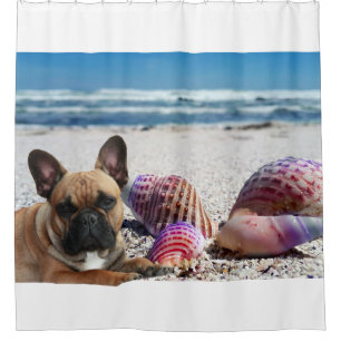 Französische Bulldoggen am Strand Duschvorhang Shower Curtain