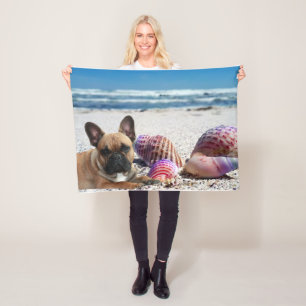 Französische Bulldoggen am Strand Fleecedecke Fleece Blanket