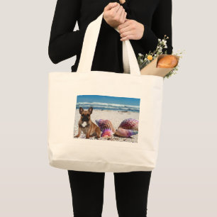 Französische Bulldoggen am Strand Tragetasche Large Tote Bag