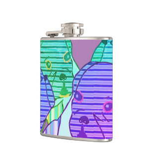 Französische Bulldoggen Comic  Hip Flask
