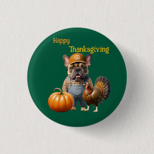  französische Bulldoggen Happy Thanksgiving 3 Cm Round Badge