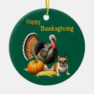 französische Bulldoggen Happy Thanksgiving Ceramic Tree Decoration