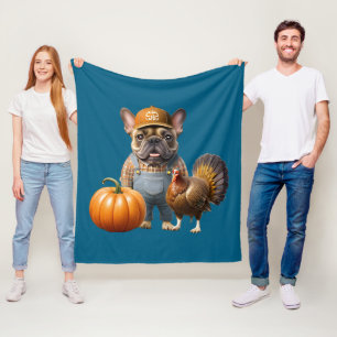 französische Bulldoggen Happy Thanksgiving Fleece Blanket