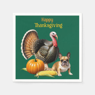  französische Bulldoggen Happy Thanksgiving Napkin