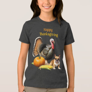 französische Bulldoggen Happy Thanksgiving Tri-Blend Shirt