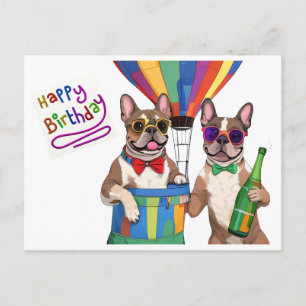 französische Bulldoggen im Heißluftballon Postcard
