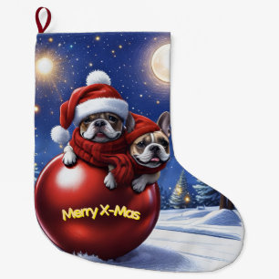 Französische Bulldoggen in roter Weihnachtskugel  Large Christmas Stocking