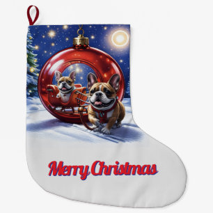Französische Bulldoggen in roter Weihnachtskugel Large Christmas Stocking