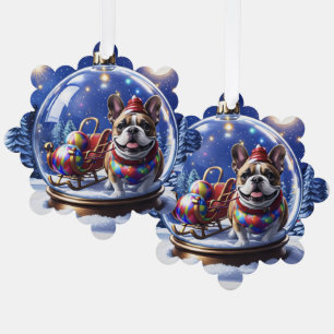 Französische Bulldoggen in roter Weihnachtskugel Tree Decoration Card